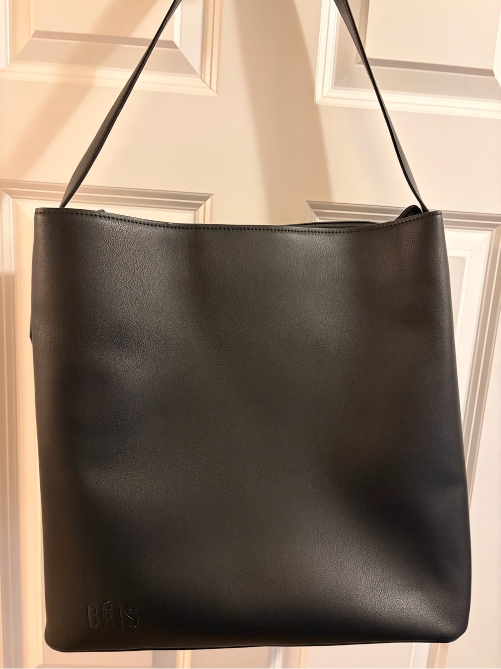 BEIS Black Smooth Leather-Look Tote Bag
